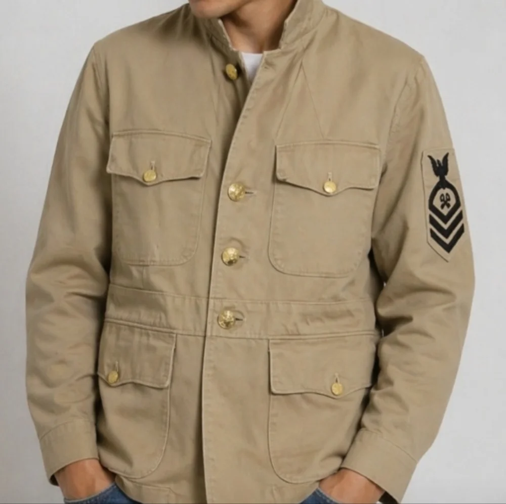 VINTAGE Military Jacket w Patch Cargo Pockets 38